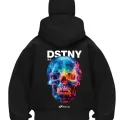 DSTNY Skull Baskılı Siyah Samuray Kar Maske Sweatshirt Hırka