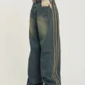 Eskitme Şerit Detaylı Mavi Baggy jean