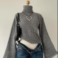 Gri Boğazlı Triko Örme Kazak