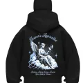 Heavens Angel Baskılı Siyah Samuray Kar Maske Sweatshirt Hırka