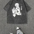 Jujutsu Kaisen Baskılı Yıkamalı Vintage Unisex Oversize T-Shirt