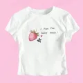 Beyaz Y2K I Love Berry Baskılı Bayb Tee Crop
