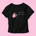 Siyah Y2K I Love Berry Baskılı Bayb Tee Crop