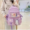 Mor Kawaii Kore Tarzı Aksesuarlı Ve Ayıcıklı Premium Kalite Okul Sırt Çantası