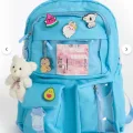 Mavi Kawaii Kore Tarzı Aksesuarlı Ve Ayıcıklı Premium Kalite Okul Sırt Çantası