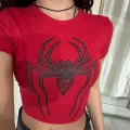 Kırmızı Spider Baskılı Kadın Crop Body