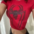 Kırmızı Spider Baskılı Kadın Crop Body