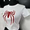 Kırmızı Spider Logolu Beyaz Crop Top