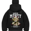 Made Of Money Baskılı Siyah Samuray Kar Maske Sweatshirt Hırka