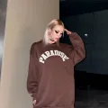 Paradise Baskı Üç İplik Oversize Sweatshirt Kahverengi