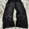 Parça Yıldızlı Siyah Taşlamalı Pantolon