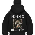 Pegasus Baskılı Siyah Samuray Kar Maske Sweatshirt Hırka