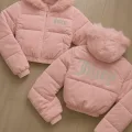 Pembe Juicy Peluş Kapüşonlu Şişme Crop Mont