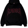 Remember Kırmızı Taş Baskılı Oversize Unisex Kapüşonlu Sweatshirt