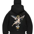 Rhude Angels Baskılı Siyah Samuray Kar Maske Sweatshirt Hırka