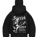 Sacred Baskılı Siyah Samuray Kar Maske Sweatshirt Hırka