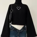 Siyah Boğazlı Triko Örme Kazak