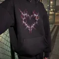 Siyah Heart Renkli Taş İşlemeli Hoodie
