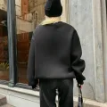Siyah Hope World Kalın Oversize Sweatshirt Nakışlı