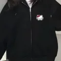 Siyah Mini Kitty Cat Unisex Kapüşonlu Fermuarlı Hırka