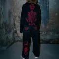 Siyah Skeleton Heaven Can Wait Streetwear Jean Pantolon