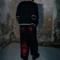 Siyah Skeleton Heaven Can Wait Streetwear Jean Pantolon