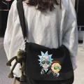 Siyah Rick and Morty Model Baskılı Unisex Askılı Postacı Çanta