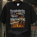 Siyah Tung Tung Tung Sahur vs Tralalero Tralala Baskılı Unisex Oversize T-Shirt