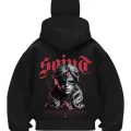 Soind Anime Baskılı Siyah Samuray Kar Maske Sweatshirt Hırka
