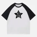 Star Baskılı Siyah Beyaz Reglan Kollu T-Shirt