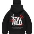 Stay Wild Baskılı Siyah Samuray Kar Maske Sweatshirt Hırka