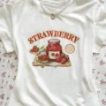 Strawberry Baskılı Beyaz Crop Bluz