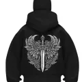 Sword Legend Baskılı Siyah Samuray Kar Maske Sweatshirt Hırka