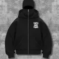 Unisex Oversize Siyah Fait Over Fear Baskılı Maskeli Hoodie