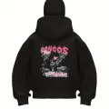 Unisex Oversize Siyah Gangos Money Motive Baskılı Maskeli Hoodie