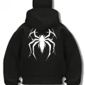 Unisex Oversize Siyah Spider Baskılı Maskeli Hoodie