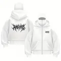 Beyaz Unisex Oversize Tam Fermuarlı Maskeli Gotik Kapüşonlu Hoodie Sweatshirt