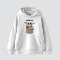 V2 The Mandalorian Yoda Baskılı Oversize Unisex Premium Beyaz Hoodie