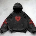 Yeni Siyah Gothic Barbed Wire Heart Cross Kapüşonlu Sweatshirt
