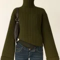 Yeşil Haki Boğazlı Triko Örme Kazak