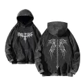 Yıkamalı Gothic Skeleton Punk Kapüşonlu Sweatshirt