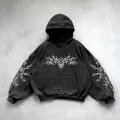 Yıkamalı Punk Gothic Kapüşonlu Sweatshirt