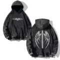Yıkamalı Skeleton Kapüşonlu Sweatshirt Hoodie