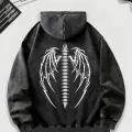 Yıkamalı Skeleton Kapüşonlu Sweatshirt Hoodie