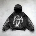 Yıkamalı Thinking Angel Woman Gothic Kapüşonlu Sweatshirt