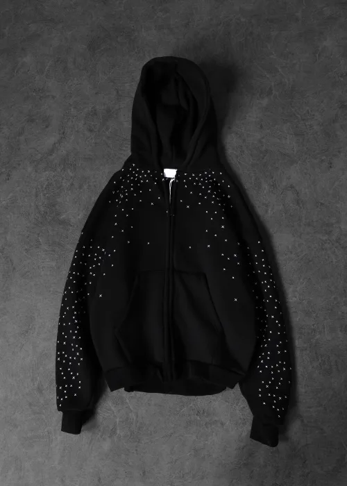 Yıldız Detay Oversize Premium Fermuarlı Hoodie