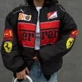 Siyah F1 Ferrari Racing Retro Unisex Bomber Ceket
