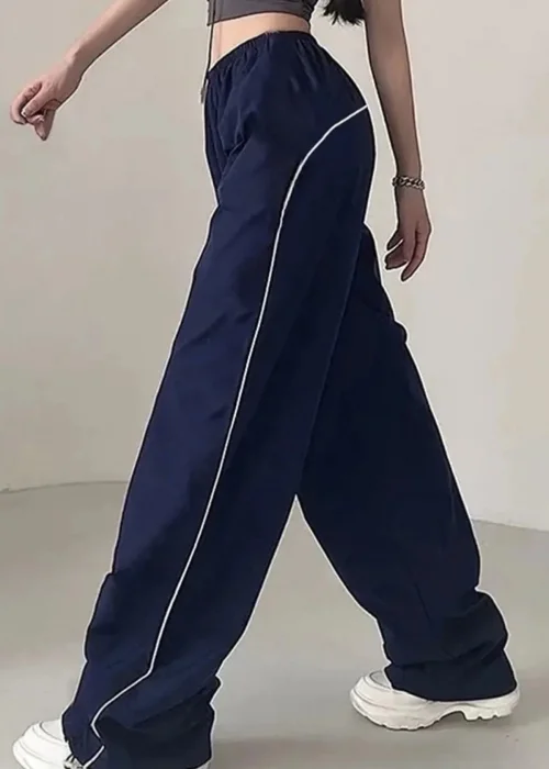LACİVERT BELİ LASTİKLİ ŞERİTLİ PARAŞÜT BAGGY EŞOFMAN