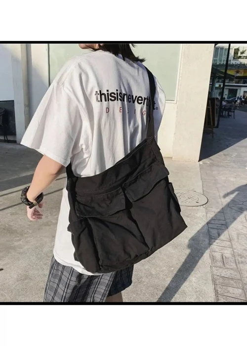 Kargo Cepli Postacı Çanta Unisex Siyah Iç Hacmi Geniş Sokak Tarzı Postacı
