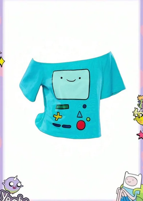 Mavi Adventure Time BMO Y2K Kısa Kollu Crop